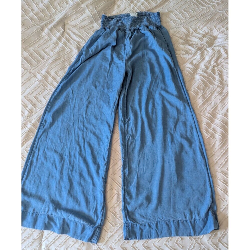 Women’s Joie Lyocell Wide Leg Pants Medium smocked waist pull on chambray blue